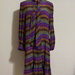 Vintage Abe Schrader Women’s Striped Dress Size 14 100% Silk